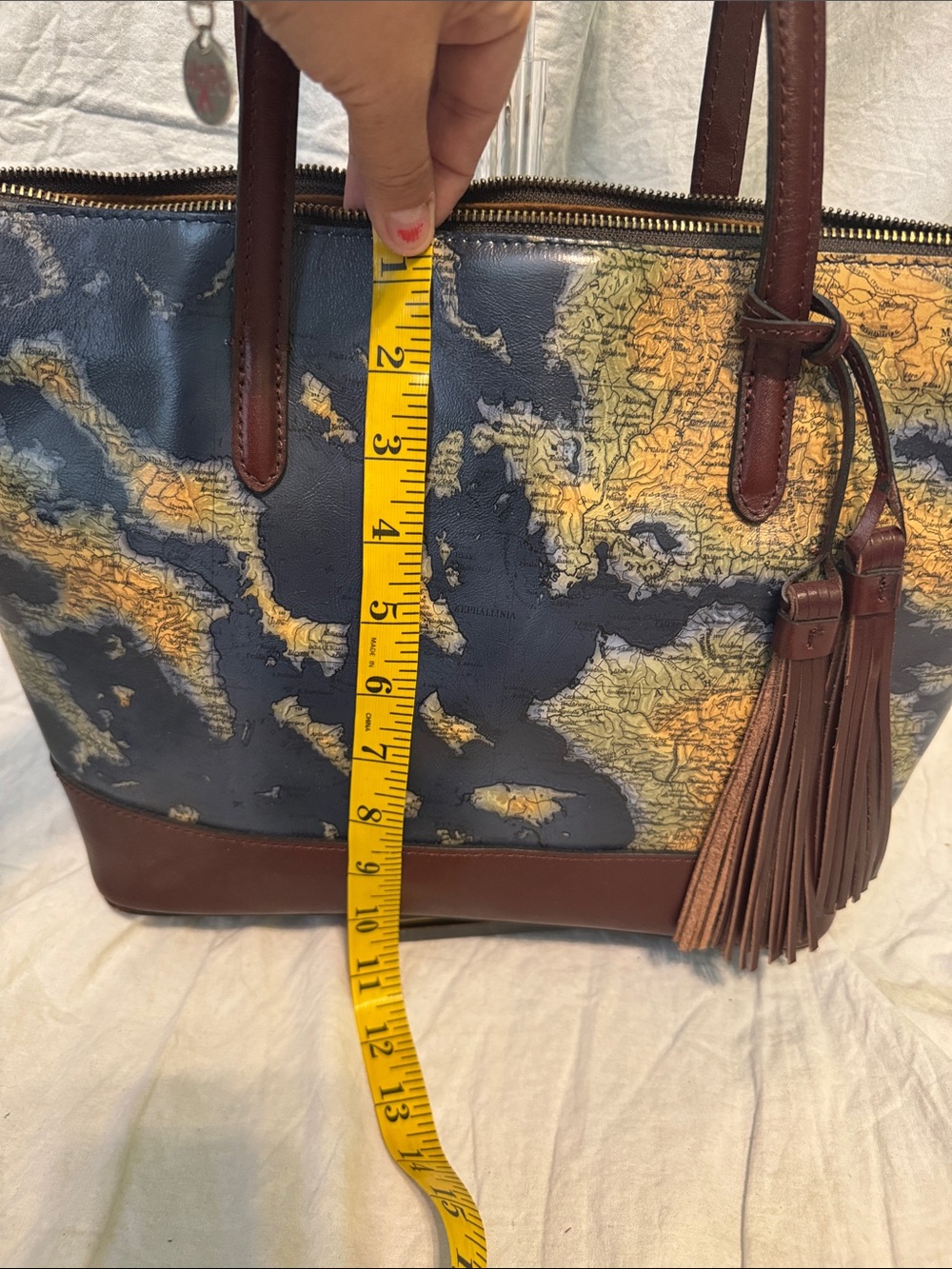 Patricia Nash Navy and Brown Map-Print Tote with Tassel - Picture 2 of 5